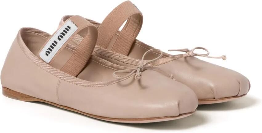Miu Leren ballerina's met logoband Roze - Foto 3