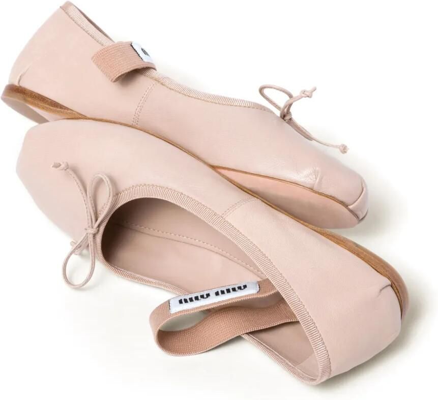 Miu Leren ballerina's met logoband Roze - Foto 2