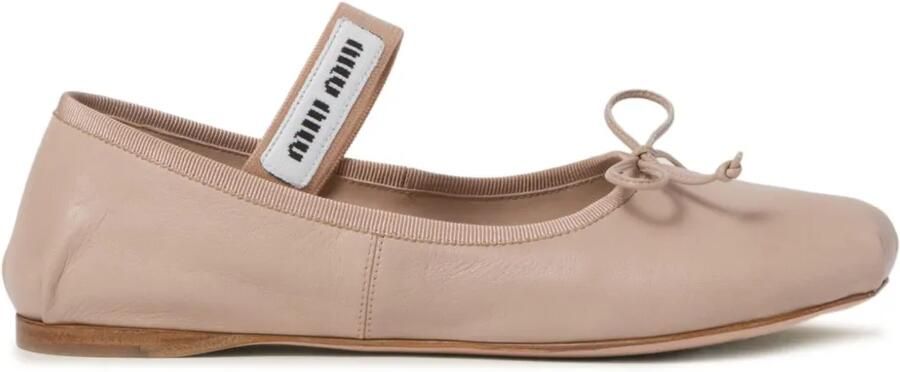 Miu Leren ballerina's met logoband Roze