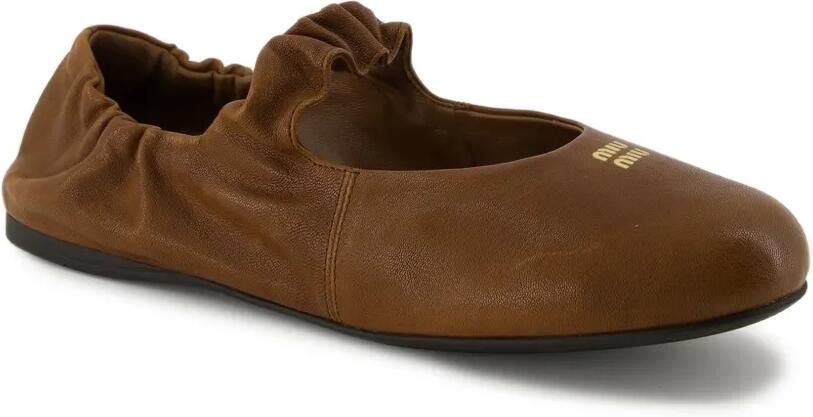 Miu Leren balletschoenen met ruches Bruin