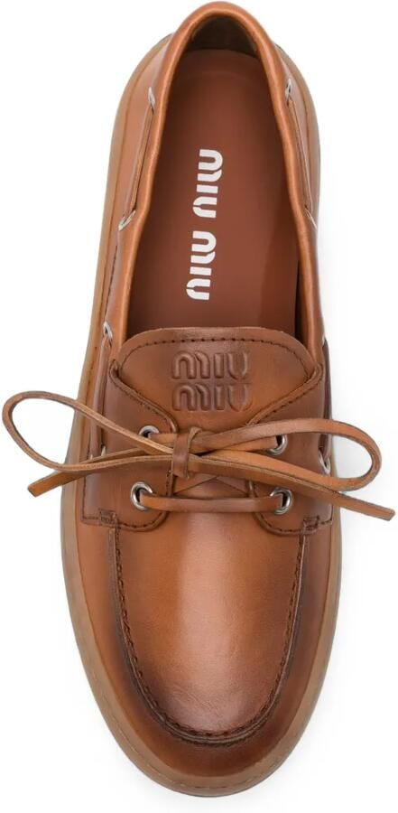 Miu Leren bootschoenen met veters Bruin - Foto 2