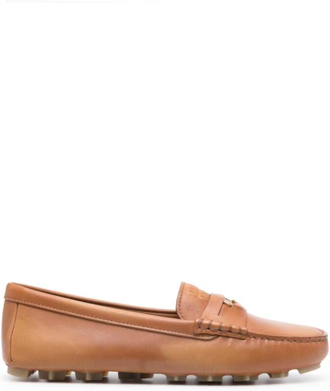 Miu Leren loafers Bruin