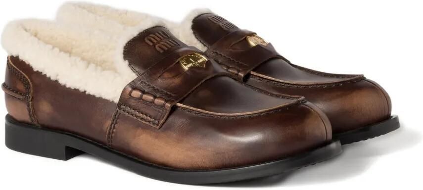 Miu Leren loafers met bandje Bruin