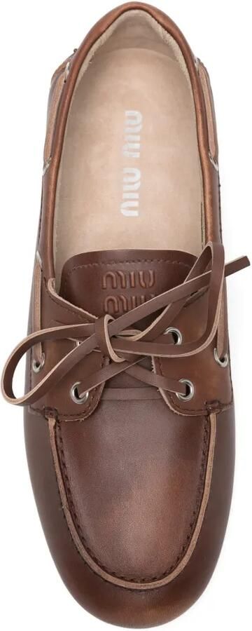 Miu Leren loafers met gebleekt effect Bruin - Foto 4