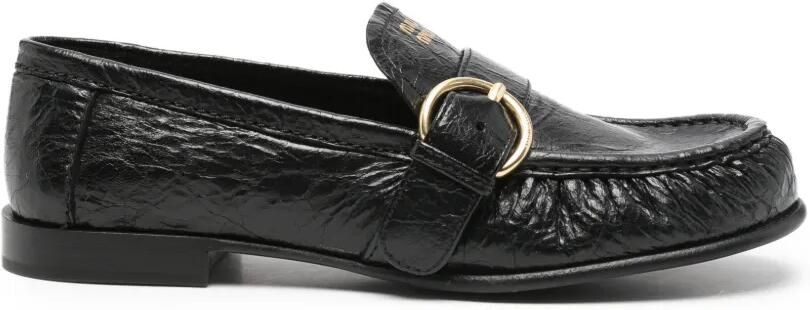 Miu Leren loafers met gekreukt effect en gesp Zwart