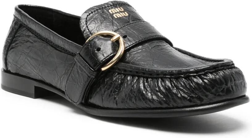 Miu Leren loafers met gekreukt effect en gesp Zwart - Foto 2