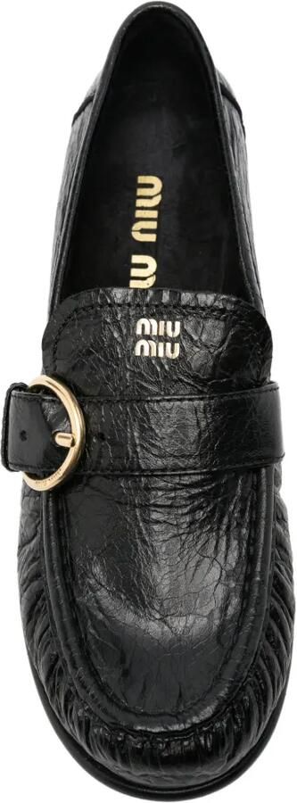 Miu Leren loafers met gekreukt effect en gesp Zwart - Foto 4