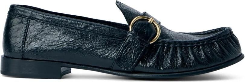 Miu Leren loafers met gespdetail en textuur Zwart