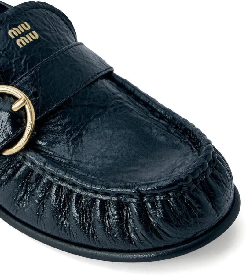 Miu Leren loafers met gespdetail en textuur Zwart - Foto 2