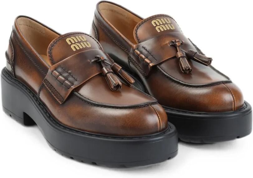 Miu Leren loafers met kwastje Bruin - Foto 3