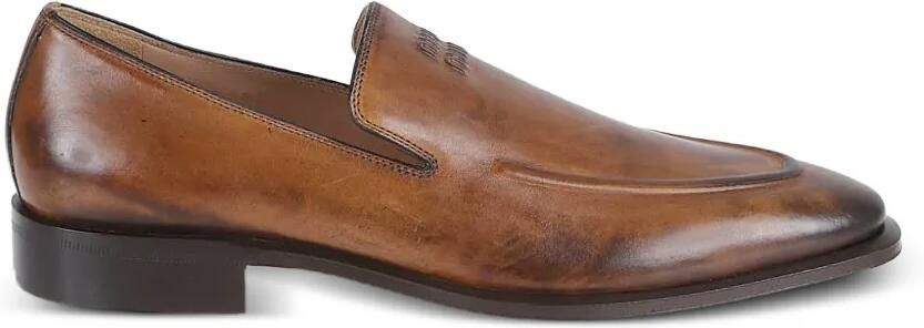 Miu Leren loafers met logo Bruin