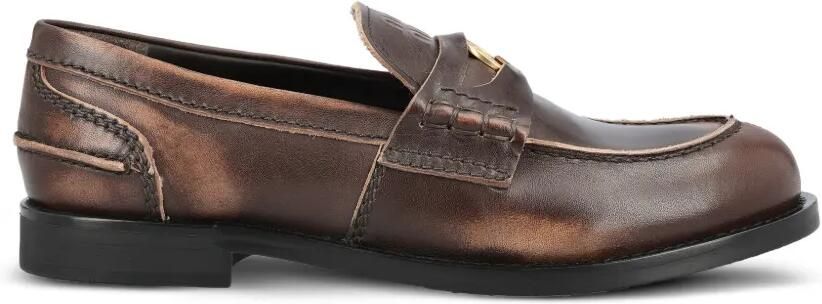 Miu Leren loafers met munt-detail Bruin