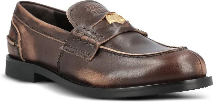Miu Leren loafers met munt-detail Bruin - Foto 4