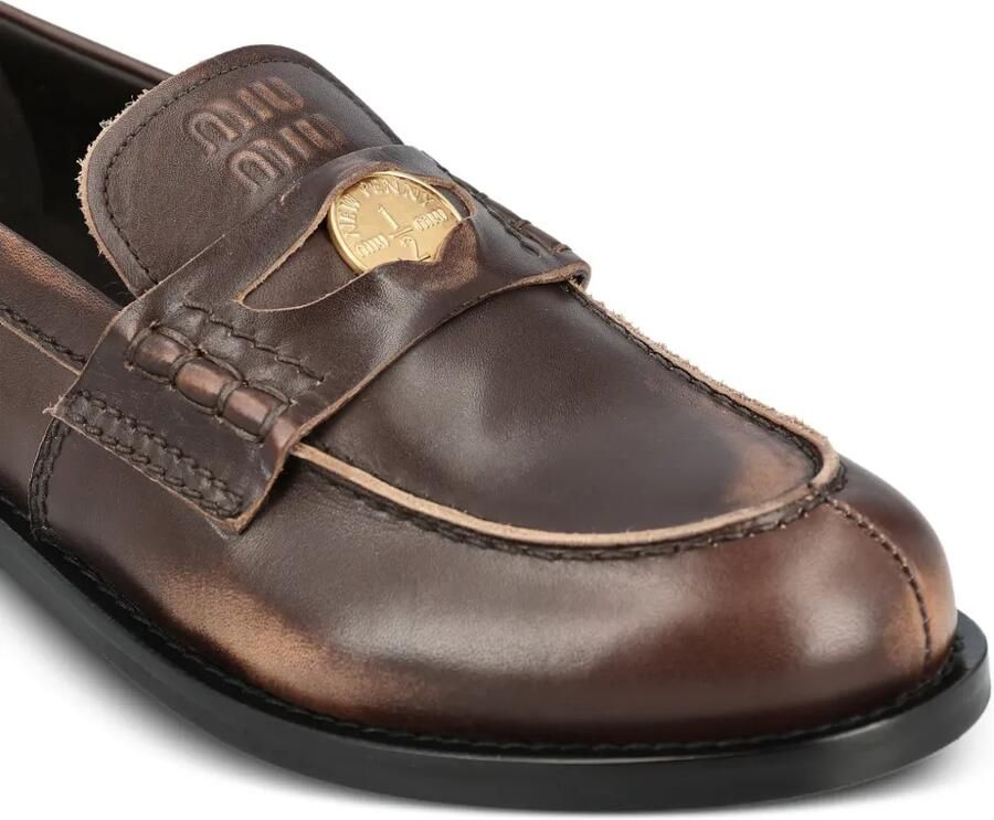 Miu Leren loafers met munt-detail Bruin - Foto 2