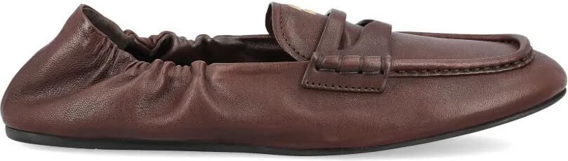 Miu Leren loafers met ruches Bruin