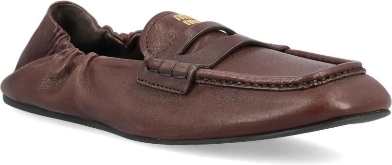 Miu Leren loafers met ruches Bruin - Foto 3