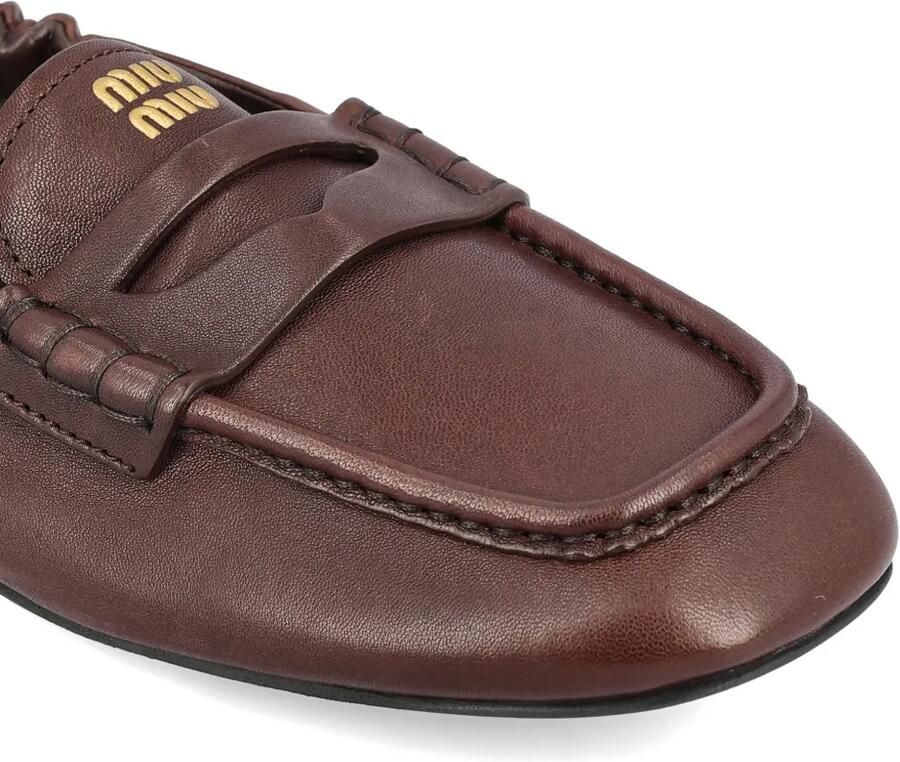 Miu Leren loafers met ruches Bruin - Foto 2