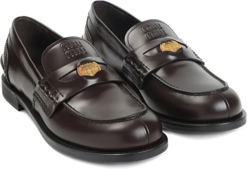 Miu Leren penny loafers Bruin - Foto 3