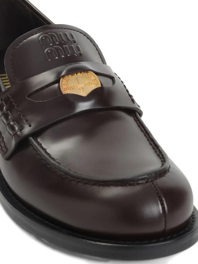 Miu Leren penny loafers Bruin - Foto 2