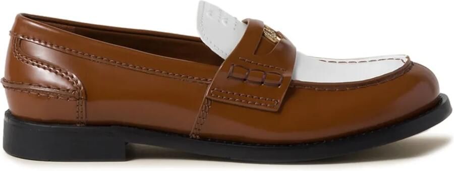 Miu Leren penny loafers Bruin