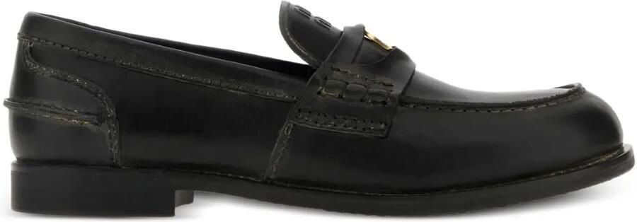 Miu Leren penny loafers Zwart