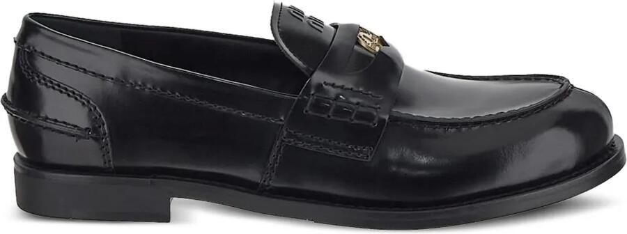 Miu Leren penny loafers Zwart