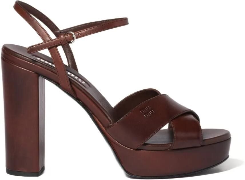 Miu Leren sandalen met plateauzool Bruin