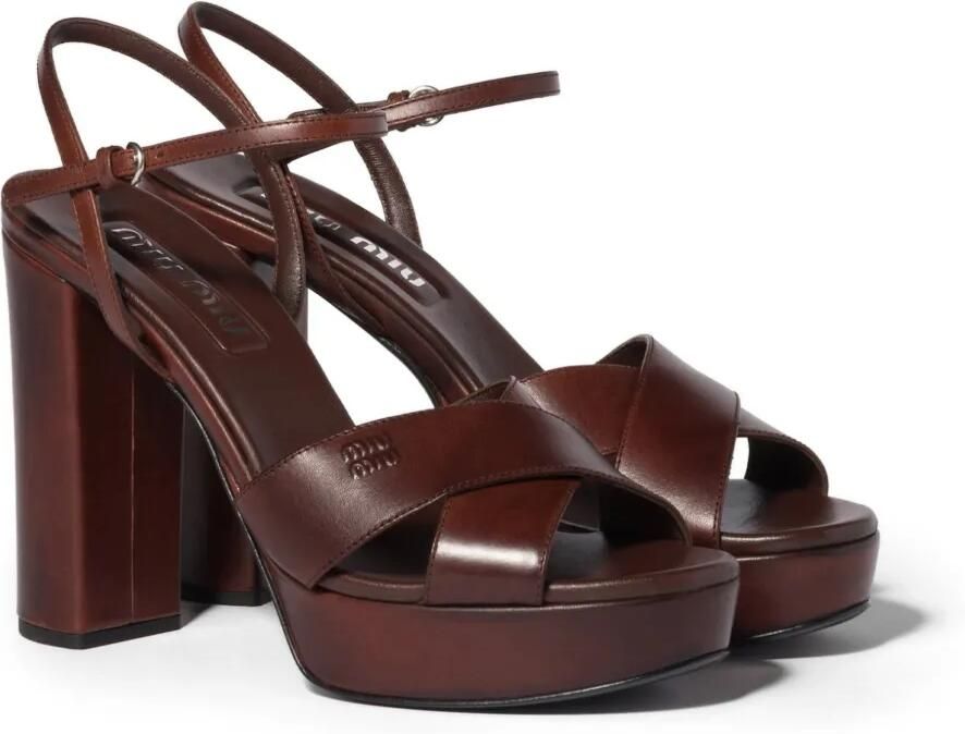 Miu Leren sandalen met plateauzool Bruin - Foto 4