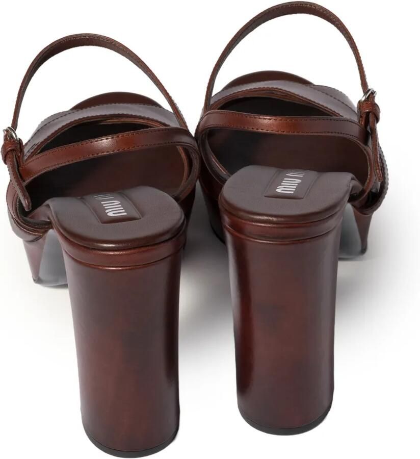 Miu Leren sandalen met plateauzool Bruin - Foto 2