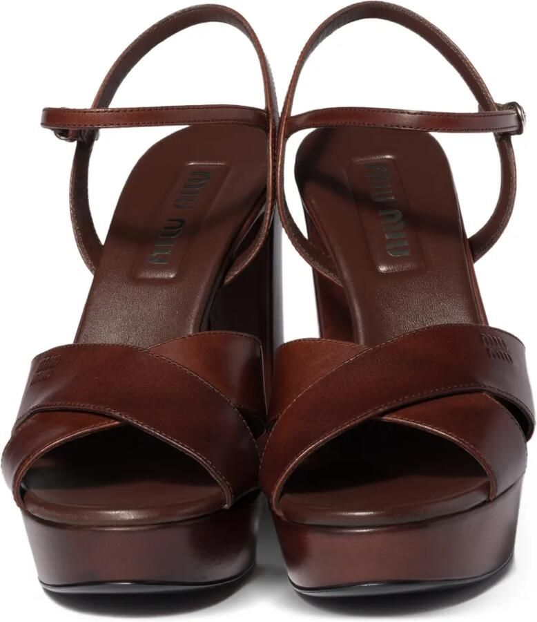 Miu Leren sandalen met plateauzool Bruin - Foto 3