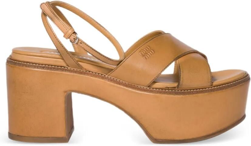 Miu Leren sandalen met plateauzool Bruin