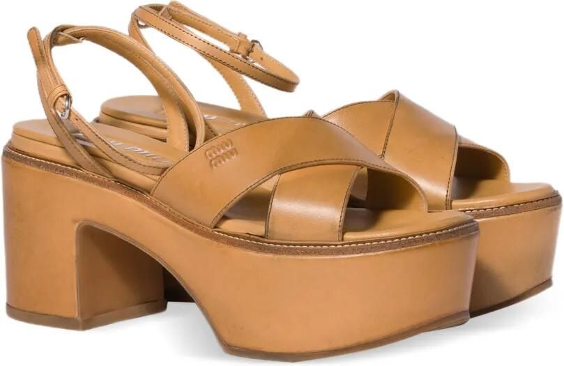 Miu Leren sandalen met plateauzool Bruin - Foto 4