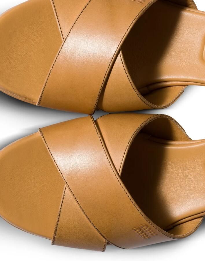 Miu Leren sandalen met plateauzool Bruin - Foto 3