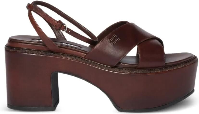 Miu Leren sandalen met plateauzool Bruin