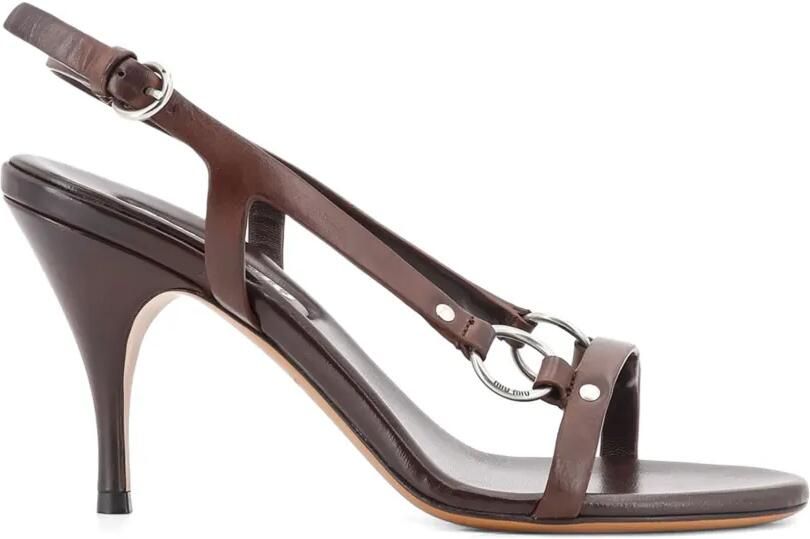 Miu Leren sandalen met ringdetail Bruin