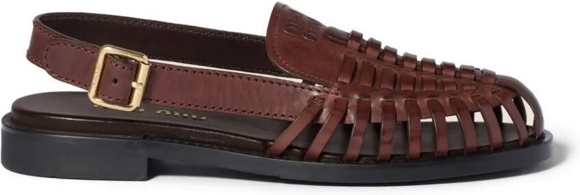 Miu Leren slingback loafers Bruin
