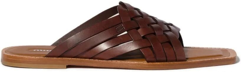 Miu Leren slippers Bruin