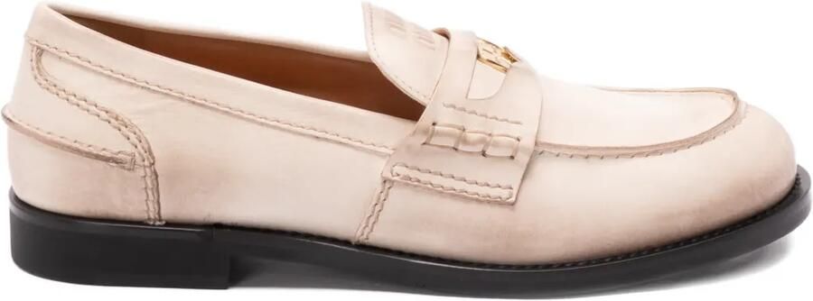 Miu Loafers met logodetail Beige