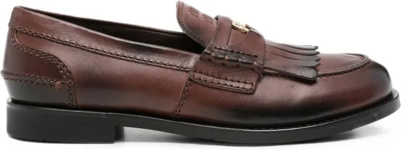 Miu Loafers met muntdetail en franje Bruin