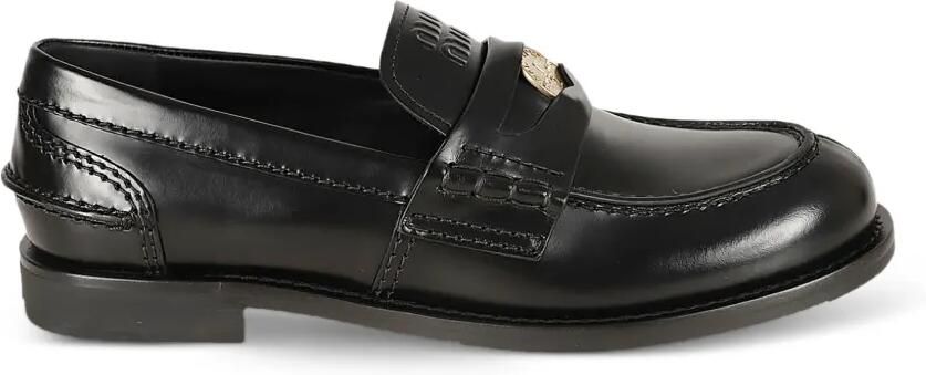 Miu Loafers met ronde neus en muntdetail Zwart