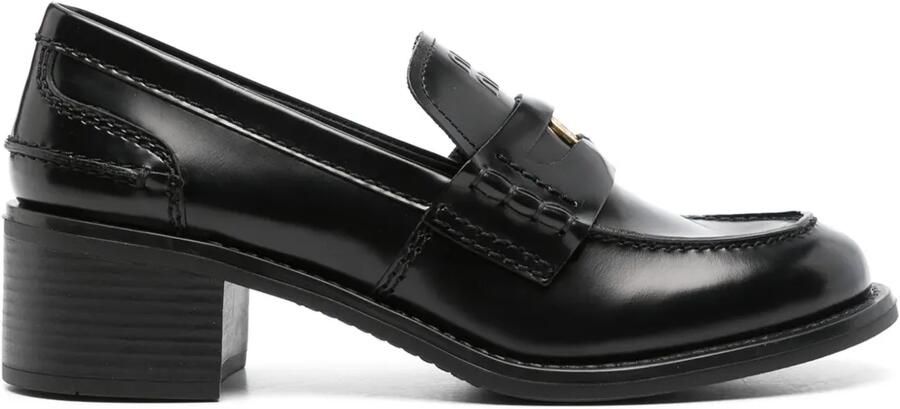 Miu Loafers verfraaid met munt en blokhak Zwart