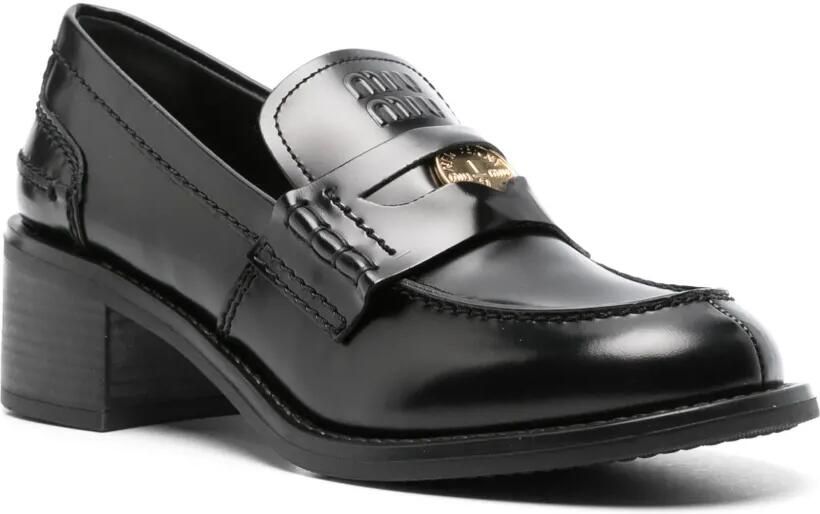 Miu Loafers verfraaid met munt en blokhak Zwart - Foto 2