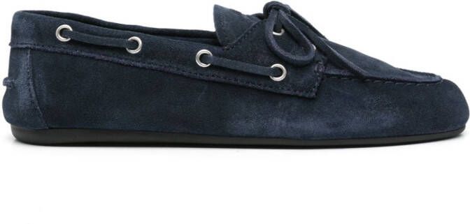 Miu Suède loafers met logo-reliëf Blauw