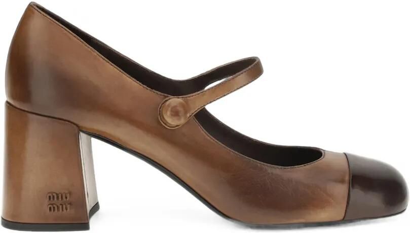 Miu Mary Jane pumps met kapneus Bruin