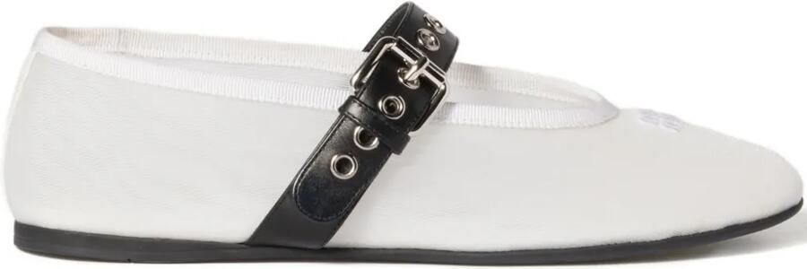 Miu Mesh ballerina's met geborduurd logo Wit