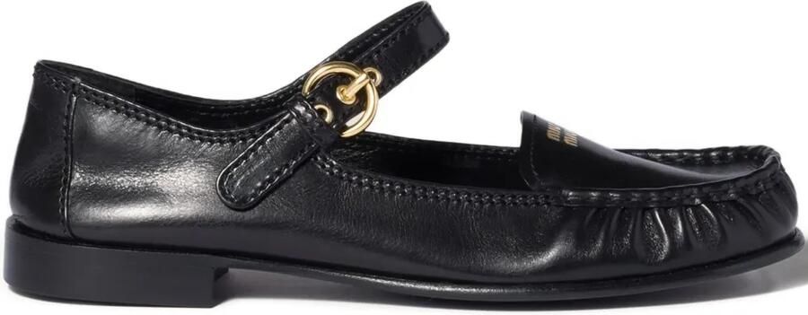 Miu Platte leren pumps met gespbandje Zwart