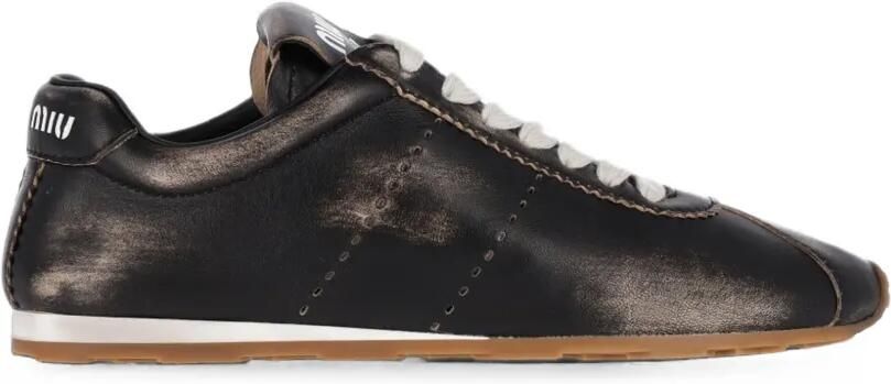 Miu Plume leren sneakers met verweerd effect Zwart