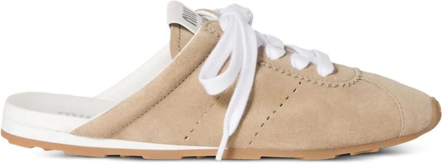 Miu Plume suède muiltjes Beige