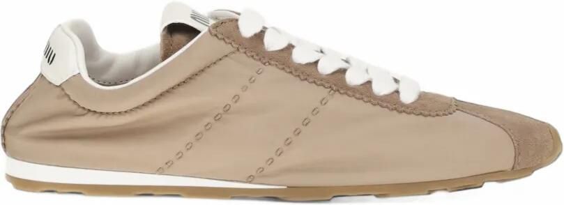 Miu Plume technical fabric and suede sneakers Beige