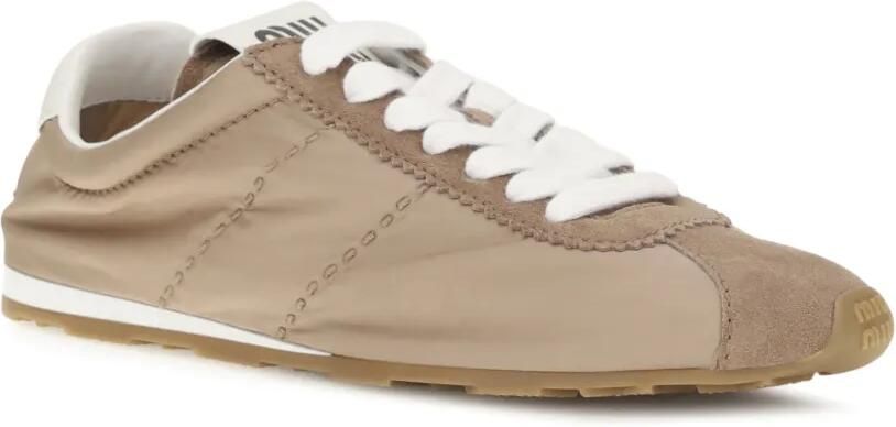 Miu Plume technical fabric and suede sneakers Beige - Foto 2